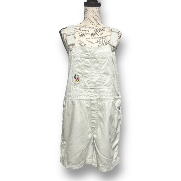 Vintage Walt Disney World M Mickey Embroidered Cream Overalls 90s Y2K Festival - Picture 1 of 9